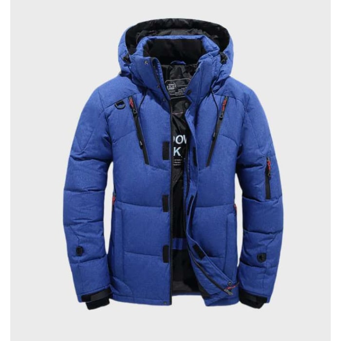 Men's Puffer Jacket with Insulated Quilted Design Hood and Multiple Zippered Pockets