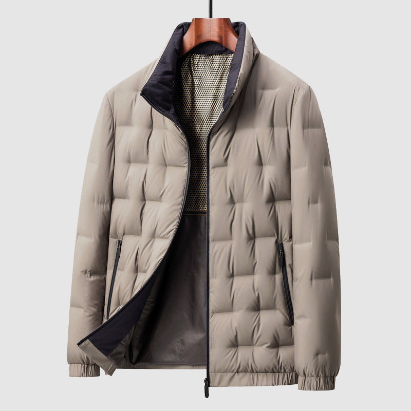 Quilted Down Jacket – Stand Collar, Contrast Lining & Elasticated Cuffs | Sutton