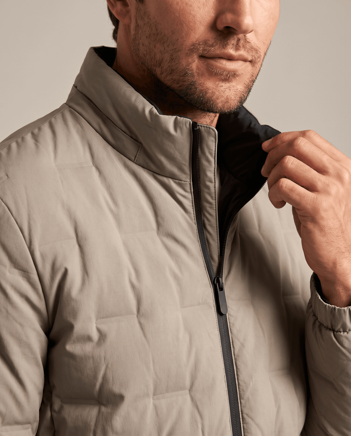 Quilted Down Jacket – Stand Collar, Contrast Lining & Elasticated Cuffs | Sutton