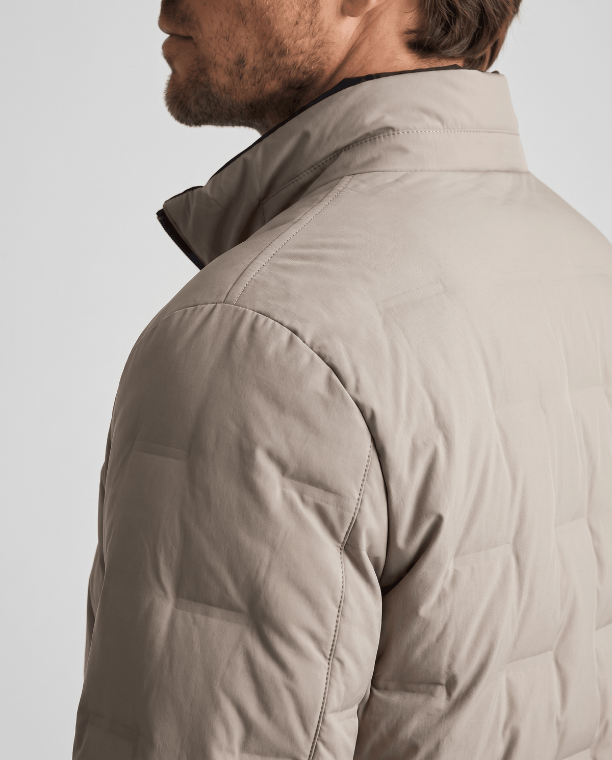 Quilted Down Jacket – Stand Collar, Contrast Lining & Elasticated Cuffs | Sutton