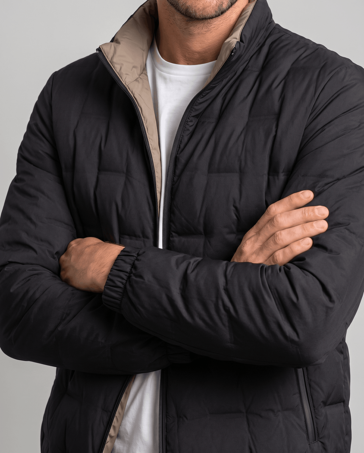 Quilted Down Jacket – Stand Collar, Contrast Lining & Elasticated Cuffs | Sutton