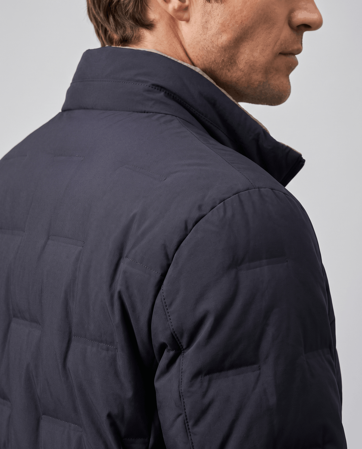 Quilted Down Jacket – Stand Collar, Contrast Lining & Elasticated Cuffs | Sutton