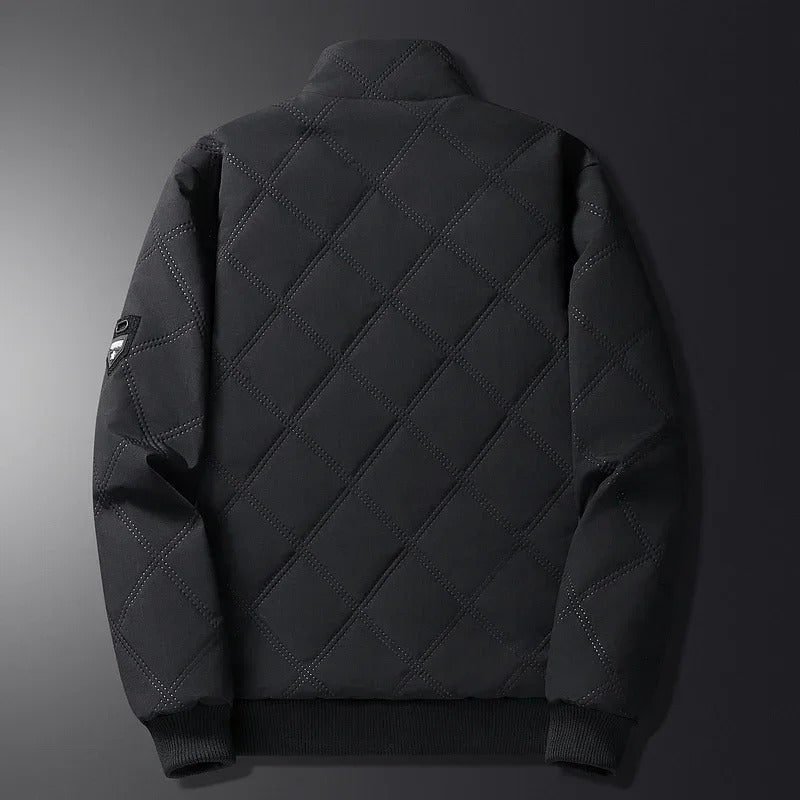 Men's Quilted Jacket with Diamond Quilting Fleece Lining and Stand Collar