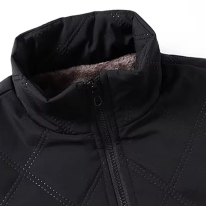 Men's Quilted Jacket with Diamond Quilting Fleece Lining and Stand Collar