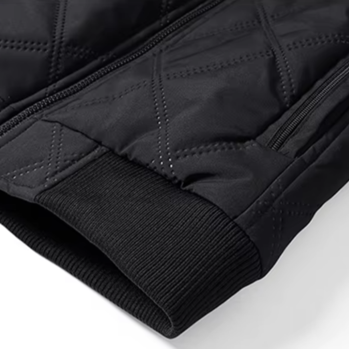Men's Quilted Jacket with Diamond Quilting Fleece Lining and Stand Collar