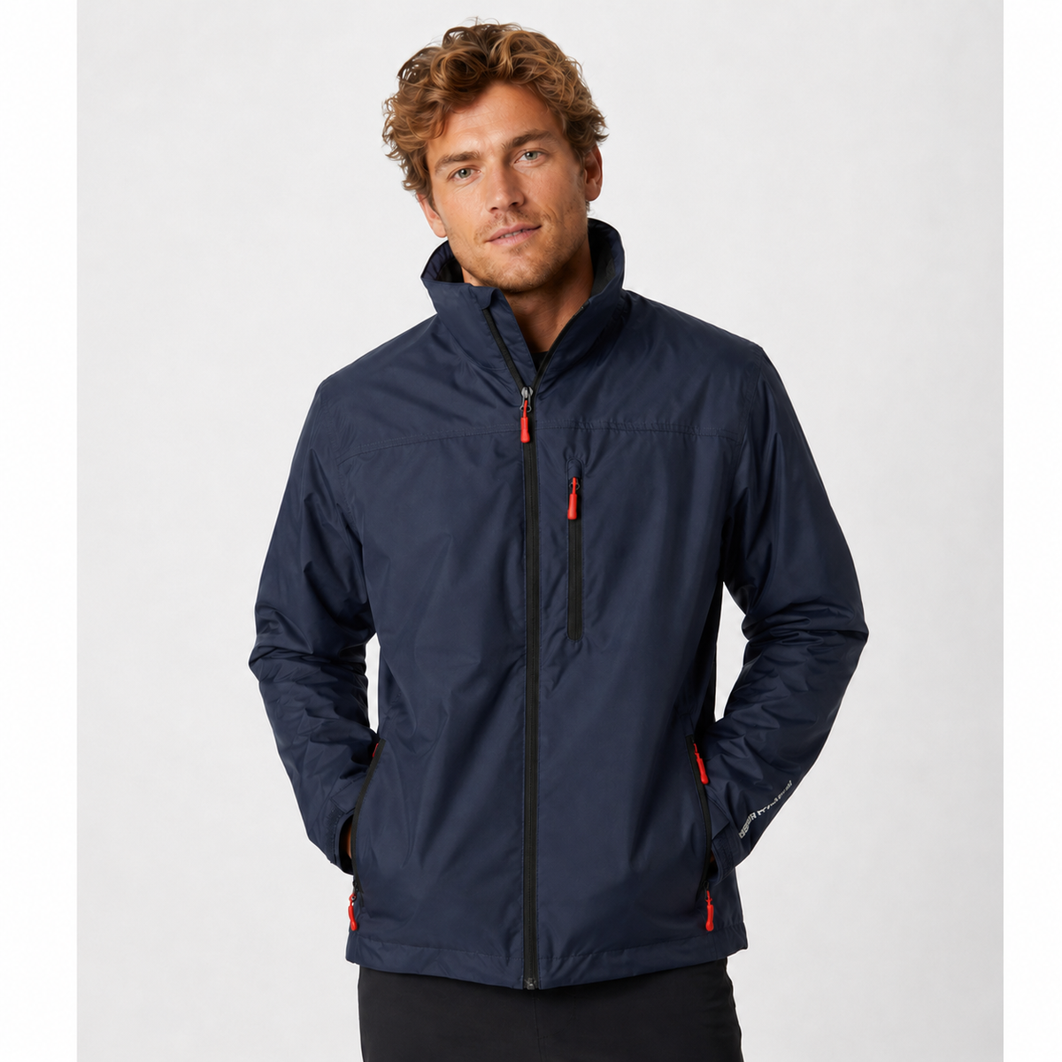 Men's Rain Jacket Windbreaker with Water-Resistant Zip Closure and Fleece Collar