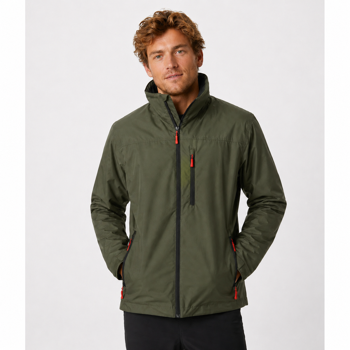 Men's Rain Jacket Windbreaker with Water-Resistant Zip Closure and Fleece Collar