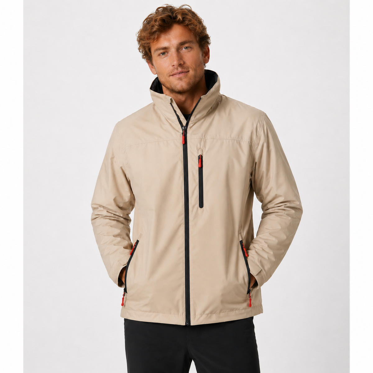 Men's Rain Jacket Windbreaker with Water-Resistant Zip Closure and Fleece Collar