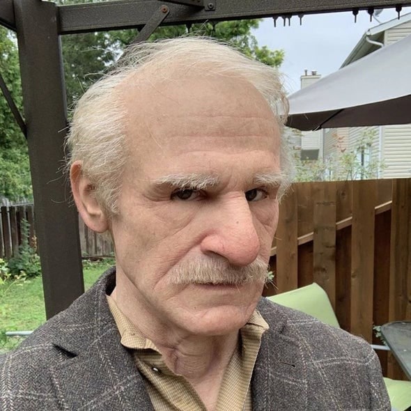 Men's Realistic Silicone Old Man Mask with Extended Chest Bib and Hair Details