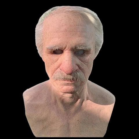 Men's Realistic Silicone Old Man Mask with Extended Chest Bib and Hair Details