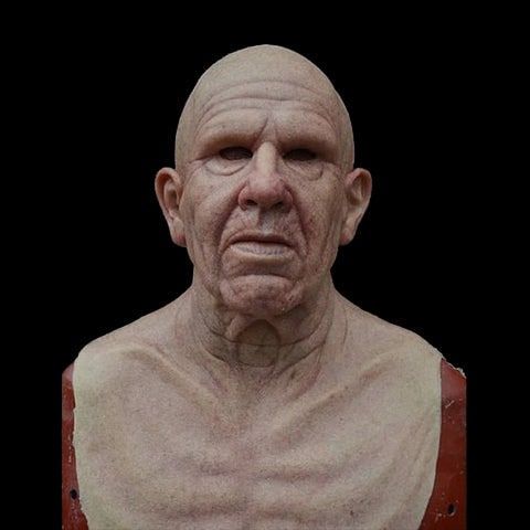 Men's Realistic Silicone Old Man Mask with Extended Chest Bib and Hair Details
