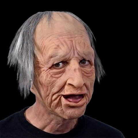 Men's Realistic Silicone Old Man Mask with Extended Chest Bib and Hair Details