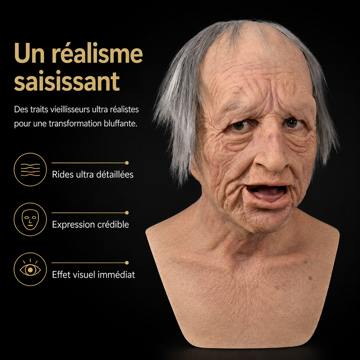 Men's Realistic Silicone Old Man Mask with Extended Chest Bib and Hair Details