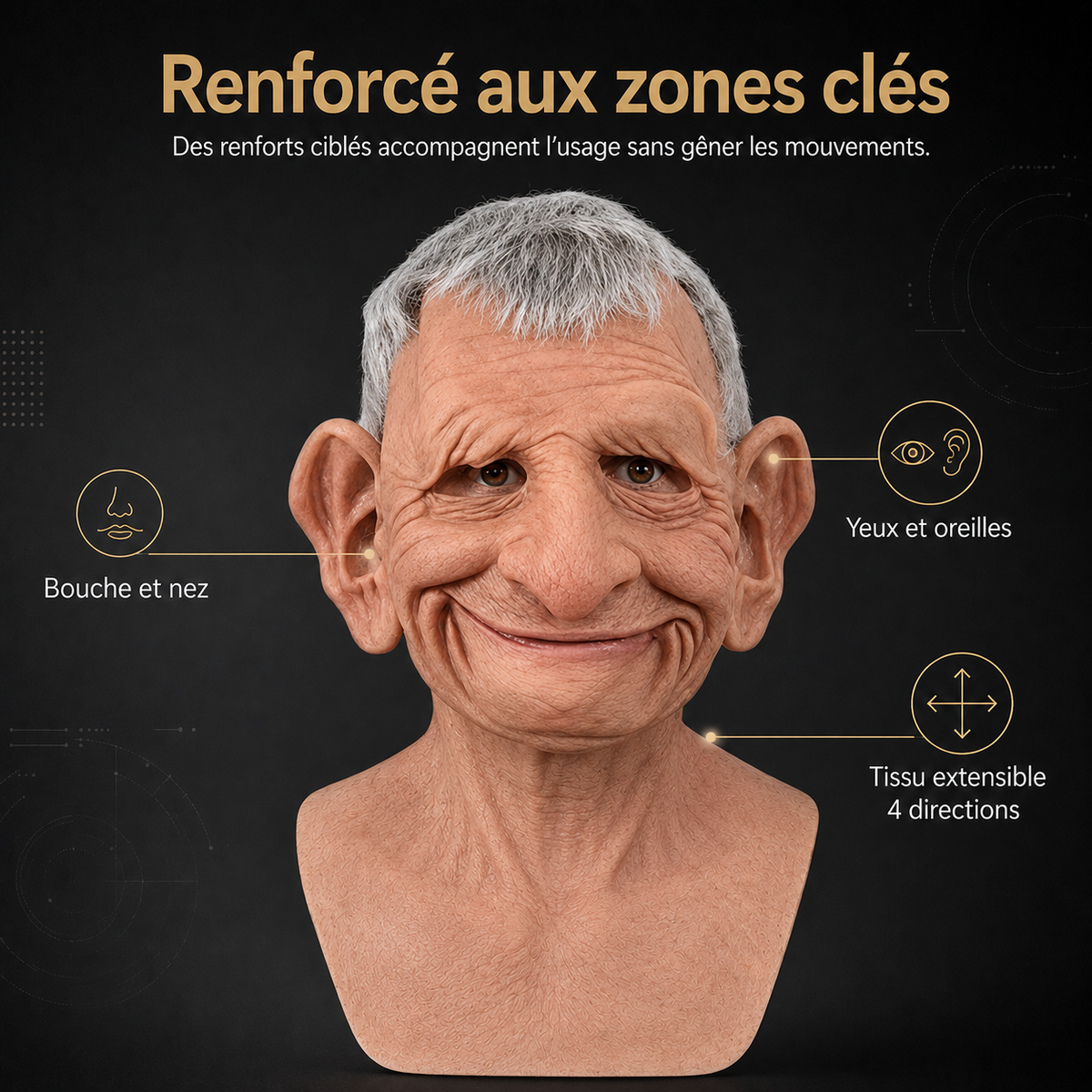 Men's Realistic Silicone Old Man Mask with Extended Chest Bib and Hair Details