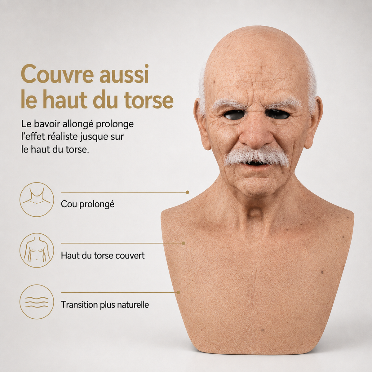 Men's Realistic Silicone Old Man Mask with Extended Chest Bib and Hair Details