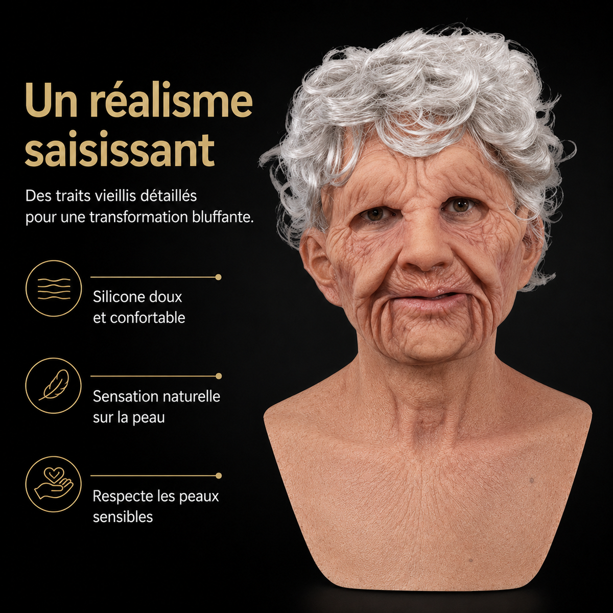 Men's Realistic Silicone Old Man Mask with Extended Chest Bib and Hair Details