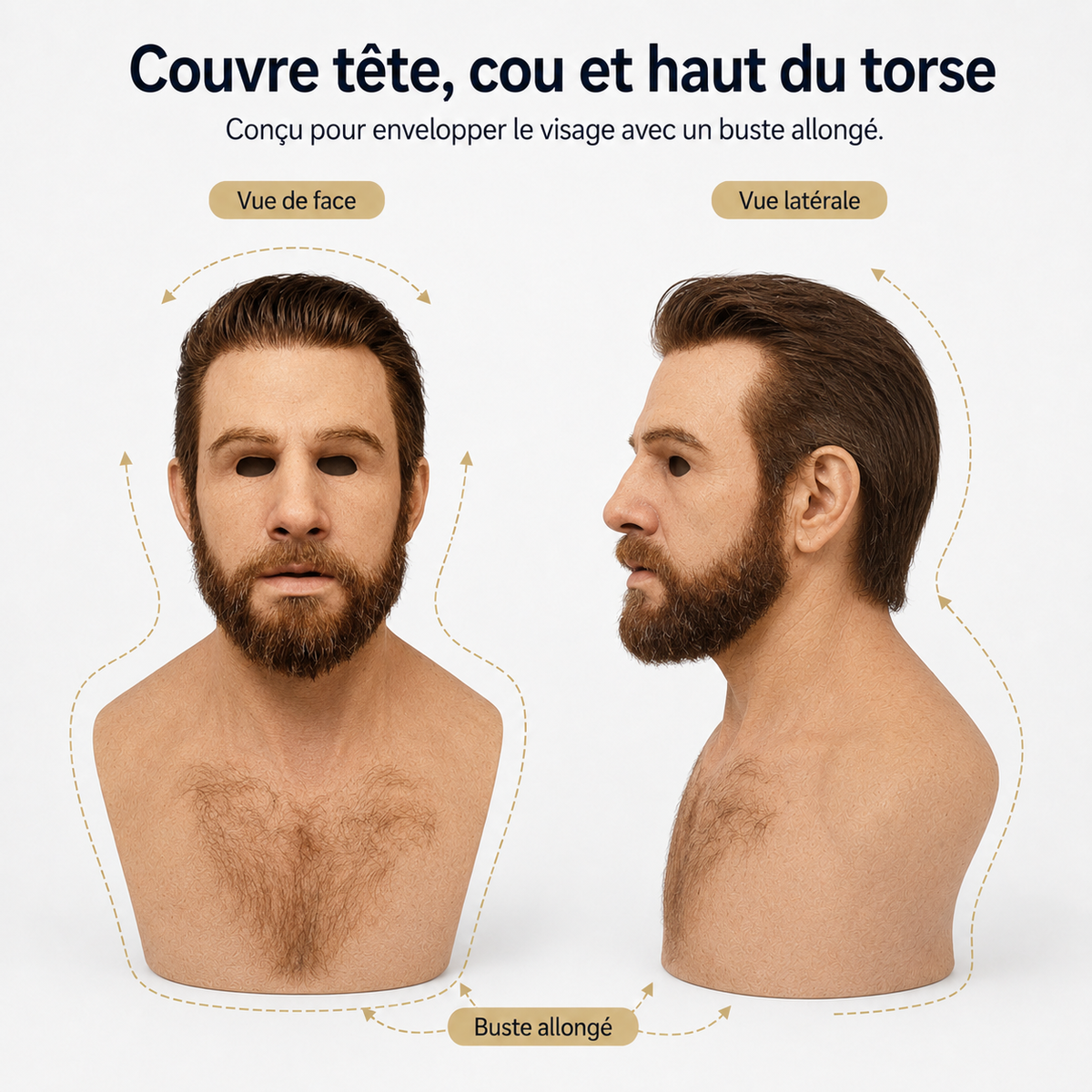 Men's Realistic Silicone Old Man Mask with Extended Chest Bib and Hair Details