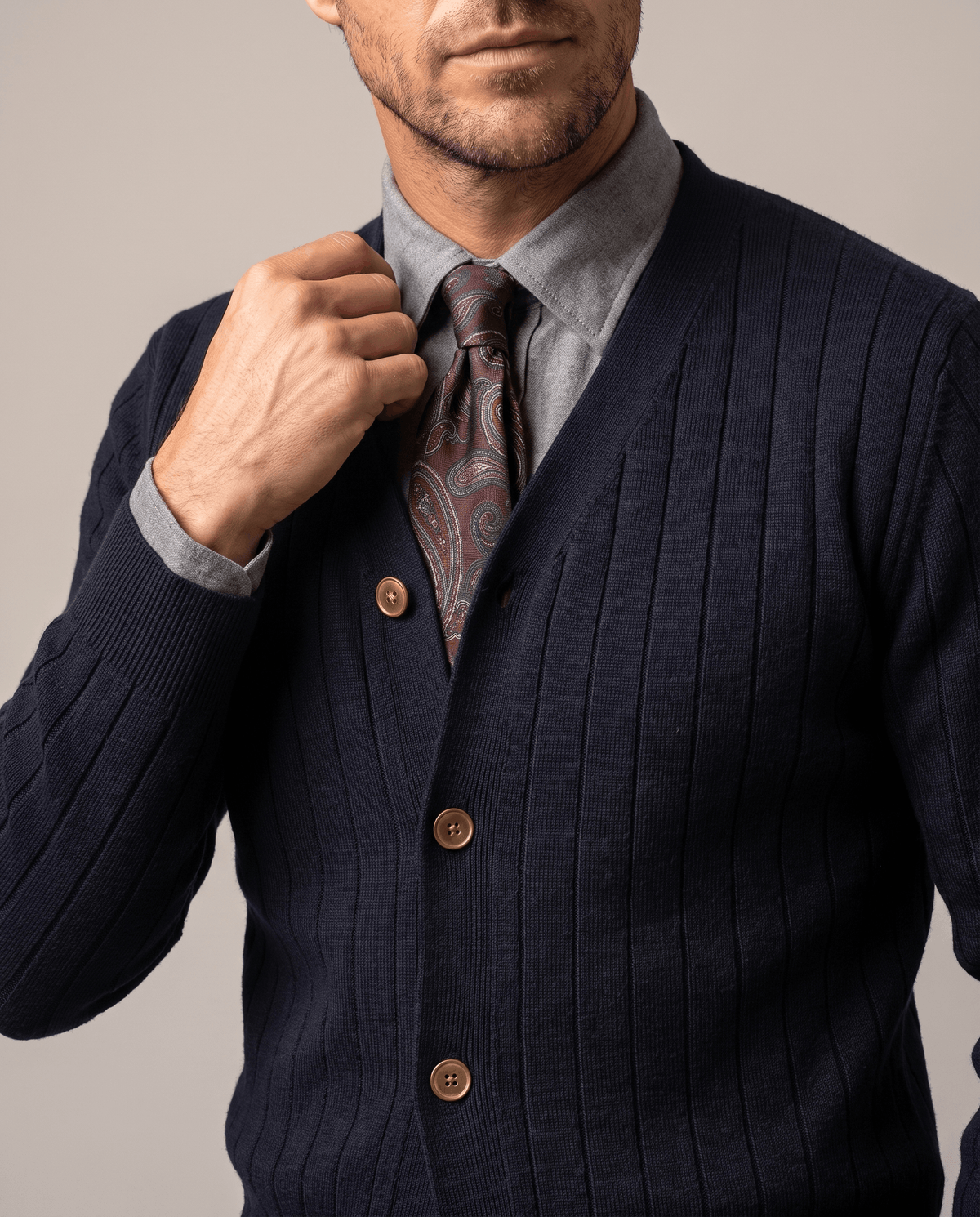 Ribbed Knit V-Neck Cardigan Sweater – Button Front & Cotton Blend | Rodel