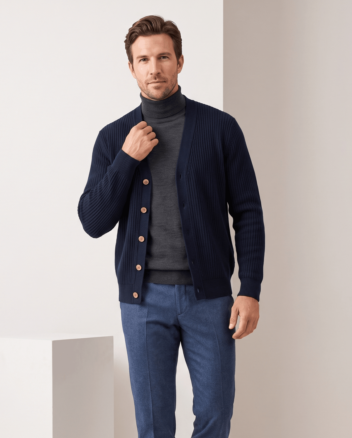 Ribbed Knit V-Neck Cardigan Sweater – Button Front & Cotton Blend | Rodel