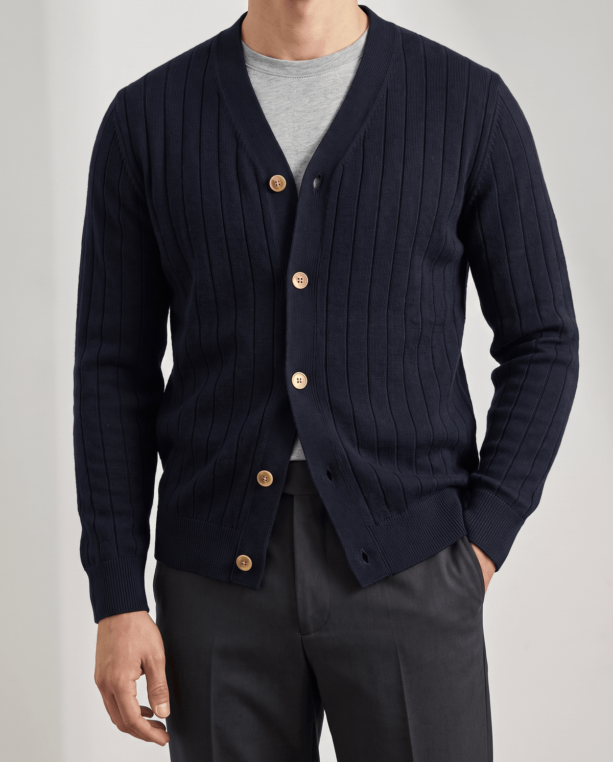 Ribbed Knit V-Neck Cardigan Sweater – Button Front & Cotton Blend | Rodel