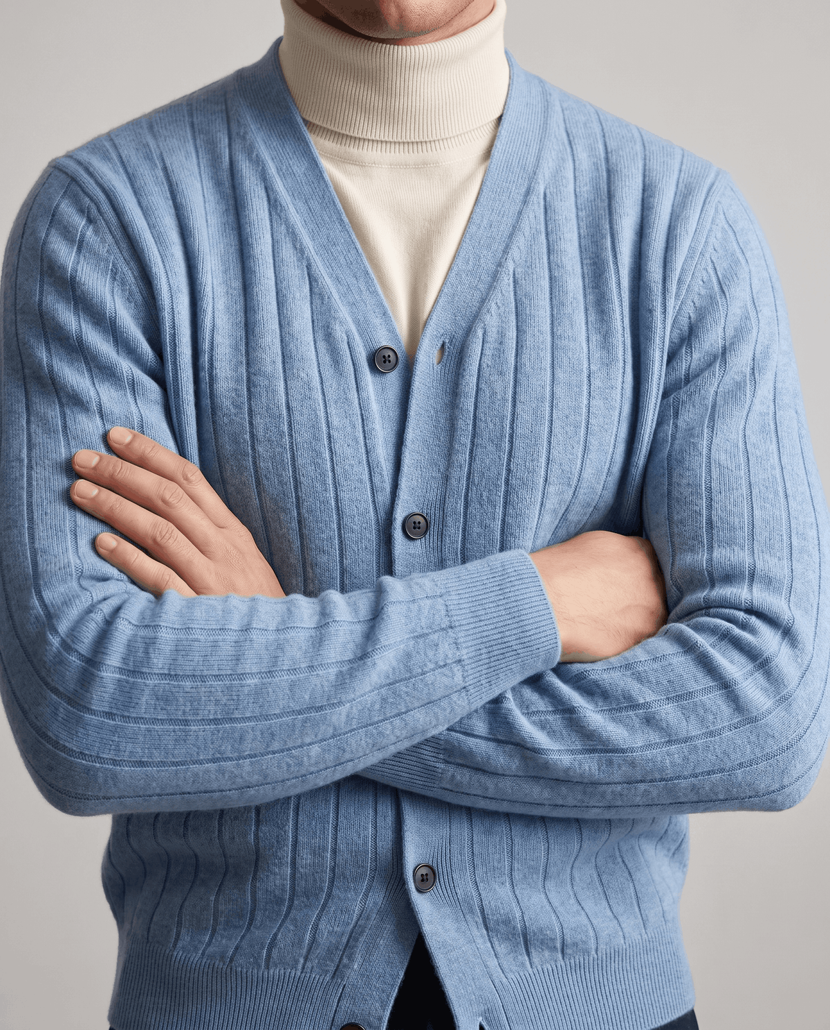 Ribbed Knit V-Neck Cardigan Sweater – Button Front & Cotton Blend | Rodel