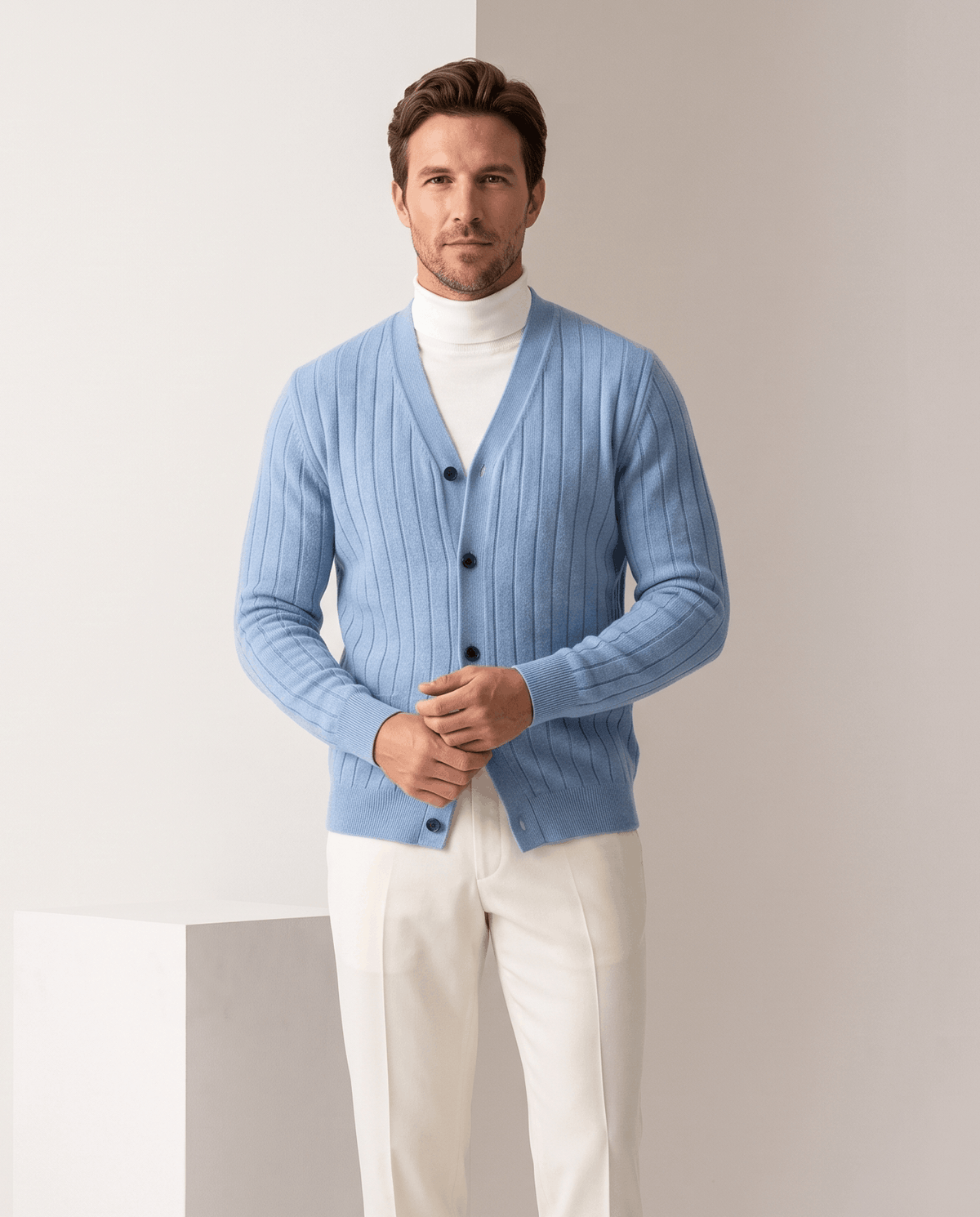 Ribbed Knit V-Neck Cardigan Sweater – Button Front & Cotton Blend | Rodel