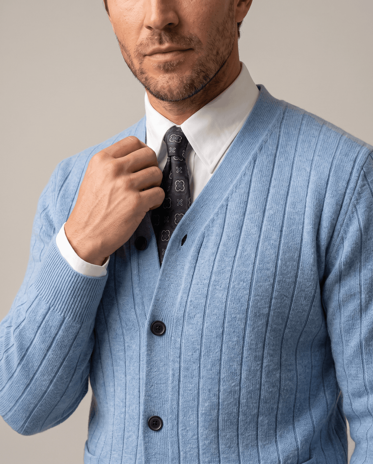 Ribbed Knit V-Neck Cardigan Sweater – Button Front & Cotton Blend | Rodel