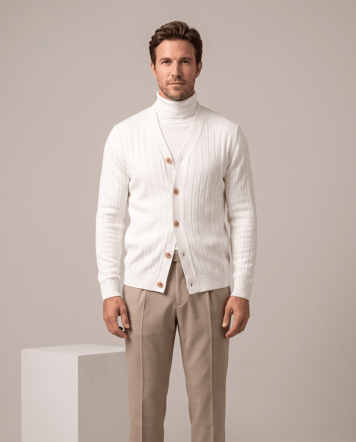 Ribbed Knit V-Neck Cardigan Sweater – Button Front & Cotton Blend | Rodel