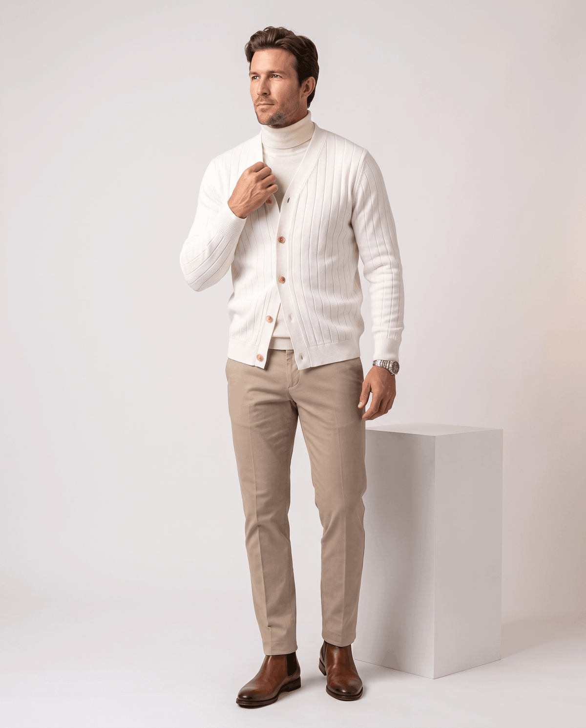 Ribbed Knit V-Neck Cardigan Sweater – Button Front & Cotton Blend | Rodel