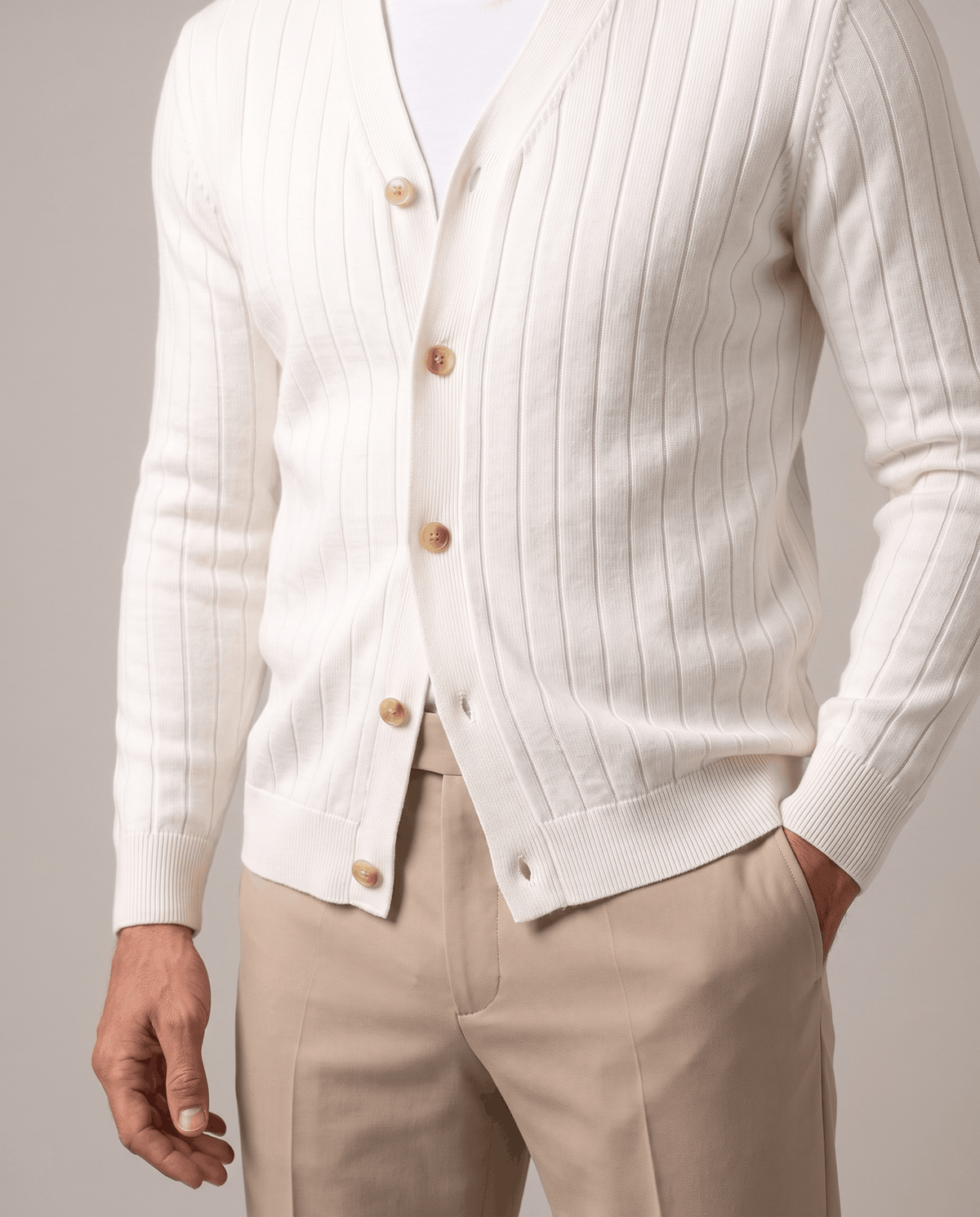 Ribbed Knit V-Neck Cardigan Sweater – Button Front & Cotton Blend | Rodel