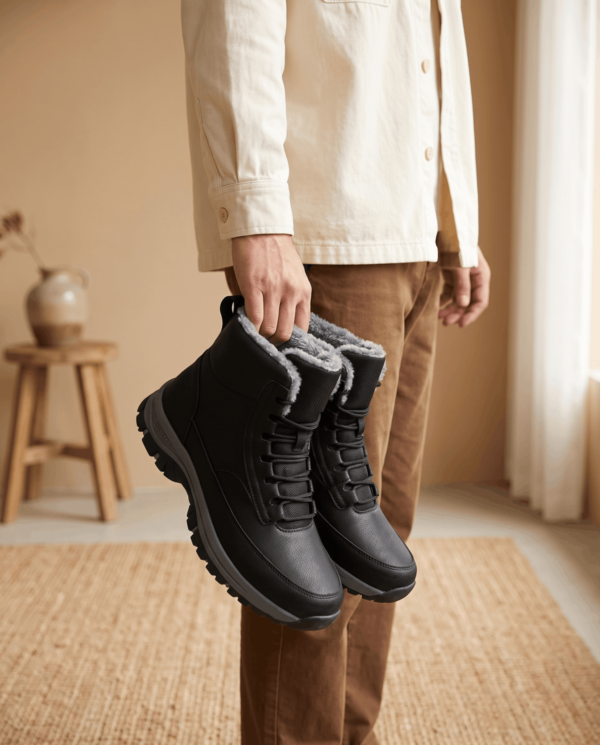 Sherpa-Lined Snow Boots for Men – Lace-Up, Padded Tongue & Non-Slip Sole | Marco