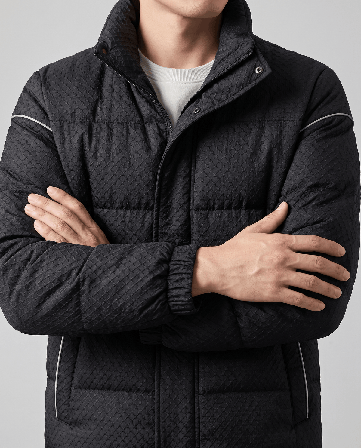 Short Puffer Jacket – Textured Shell, Stand Collar & Ribbed Cuffs | Holloway