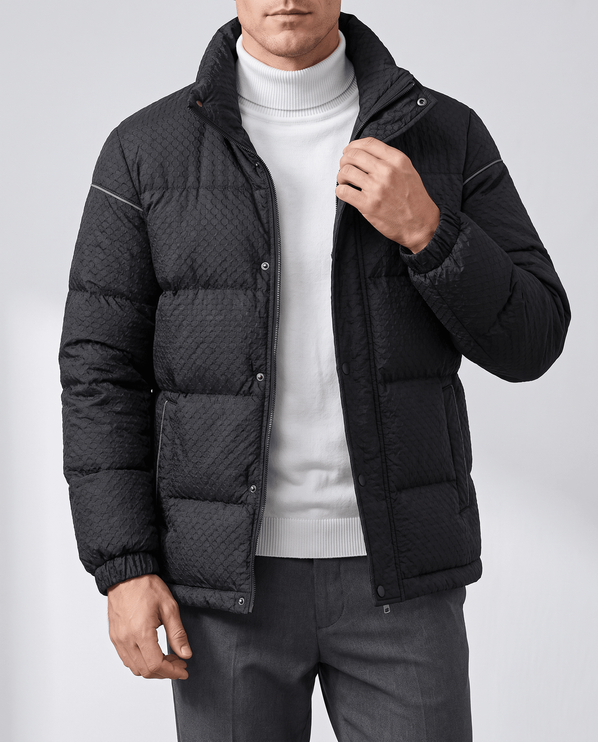 Short Puffer Jacket – Textured Shell, Stand Collar & Ribbed Cuffs | Holloway