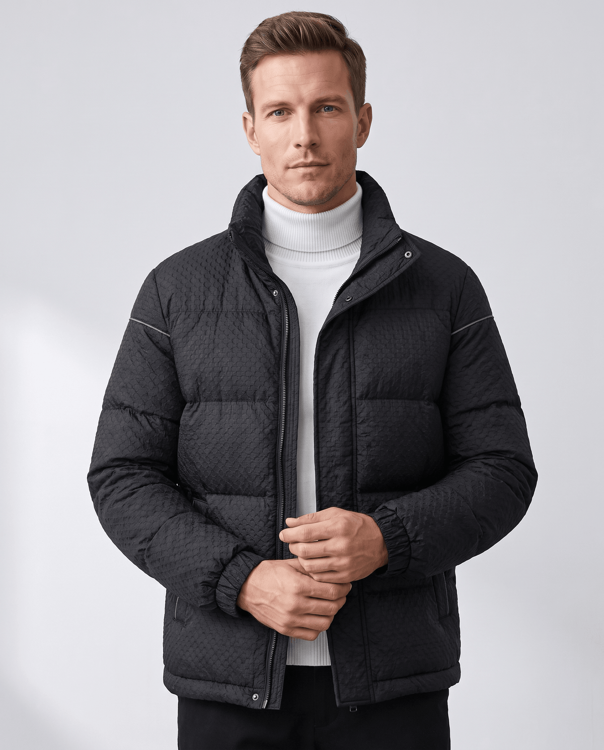 Short Puffer Jacket – Textured Shell, Stand Collar & Ribbed Cuffs | Holloway