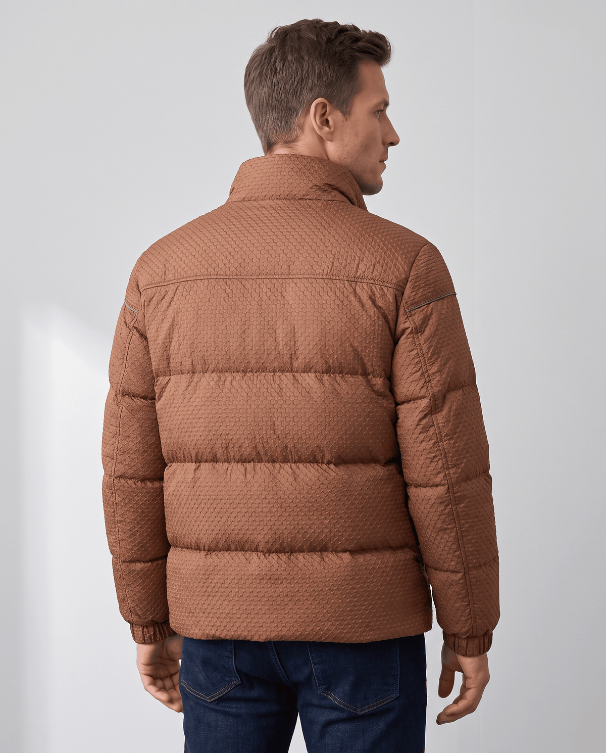 Short Puffer Jacket – Textured Shell, Stand Collar & Ribbed Cuffs | Holloway