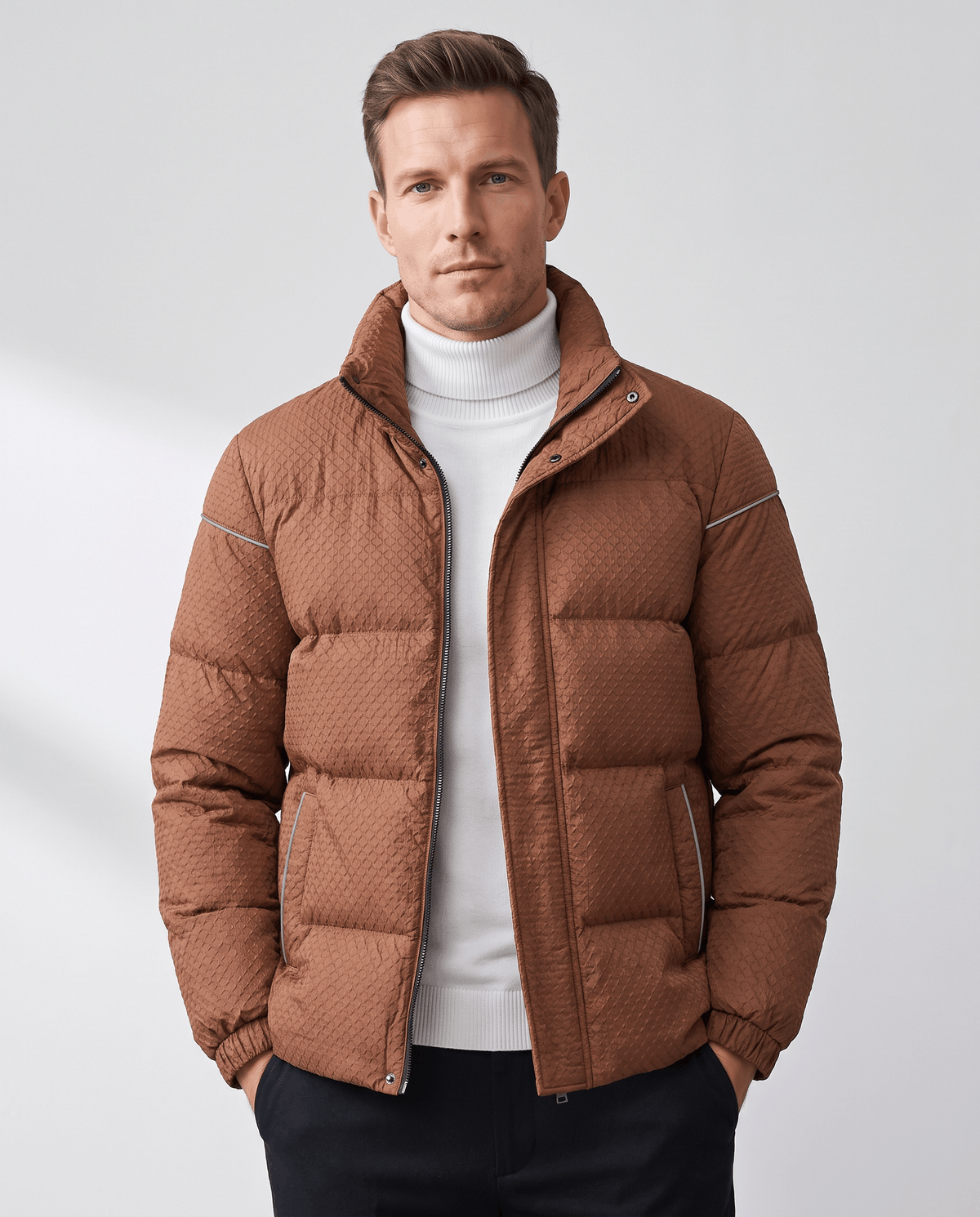 Short Puffer Jacket – Textured Shell, Stand Collar & Ribbed Cuffs | Holloway