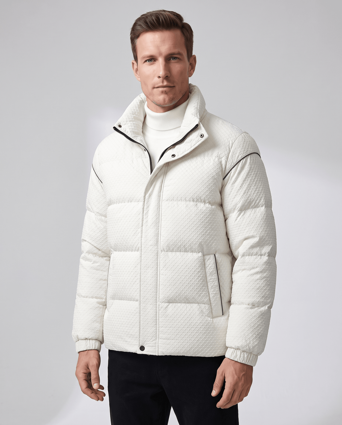Short Puffer Jacket – Textured Shell, Stand Collar & Ribbed Cuffs | Holloway