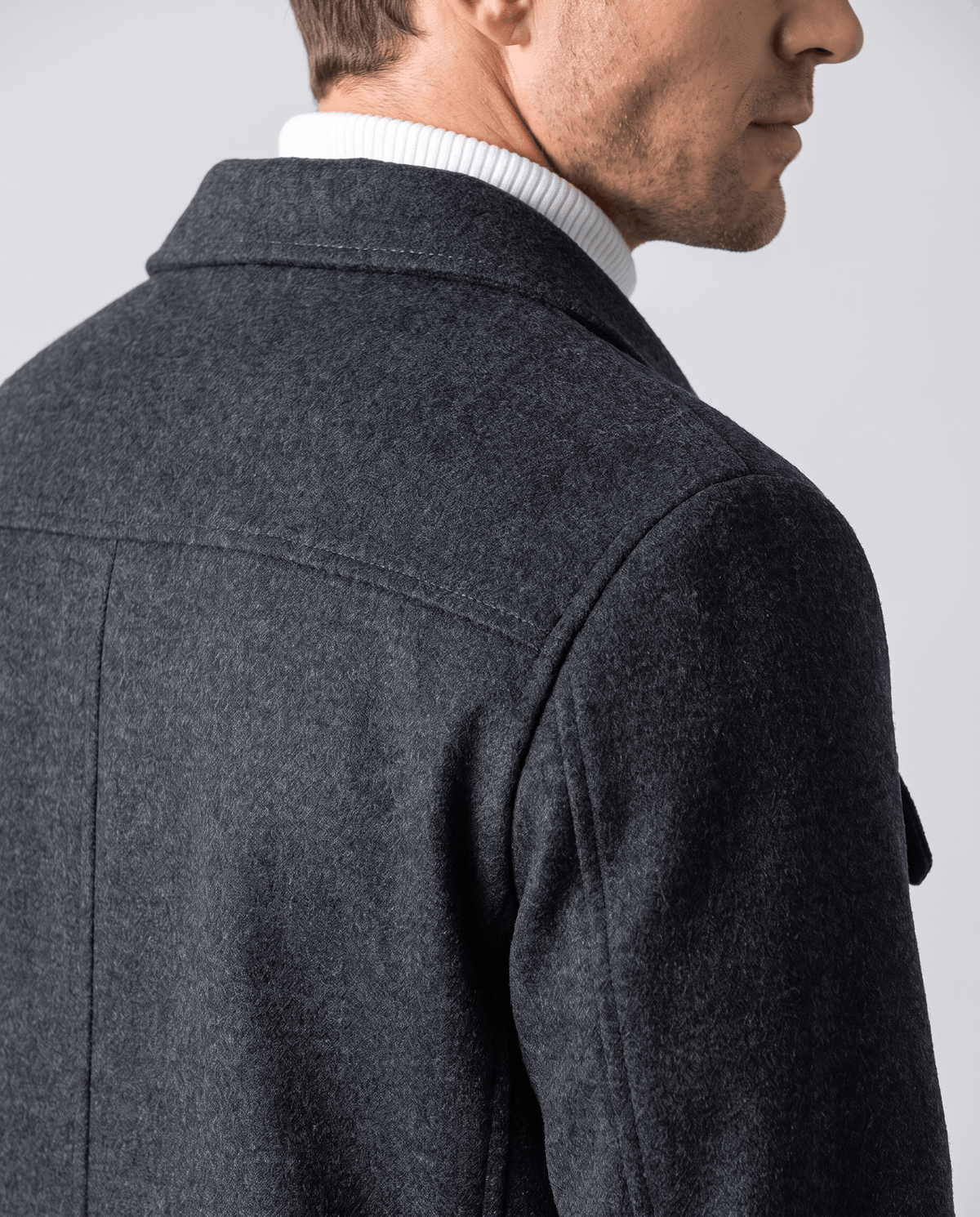 Short Wool-Blend Jacket – Snap Front, Flap Chest Pockets & Turn-Down Collar | Amadeo