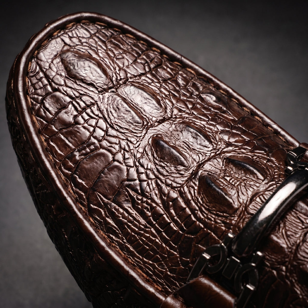 Men's Slip on Loafers with Croc Embossed Leather and Metal Bit Detail