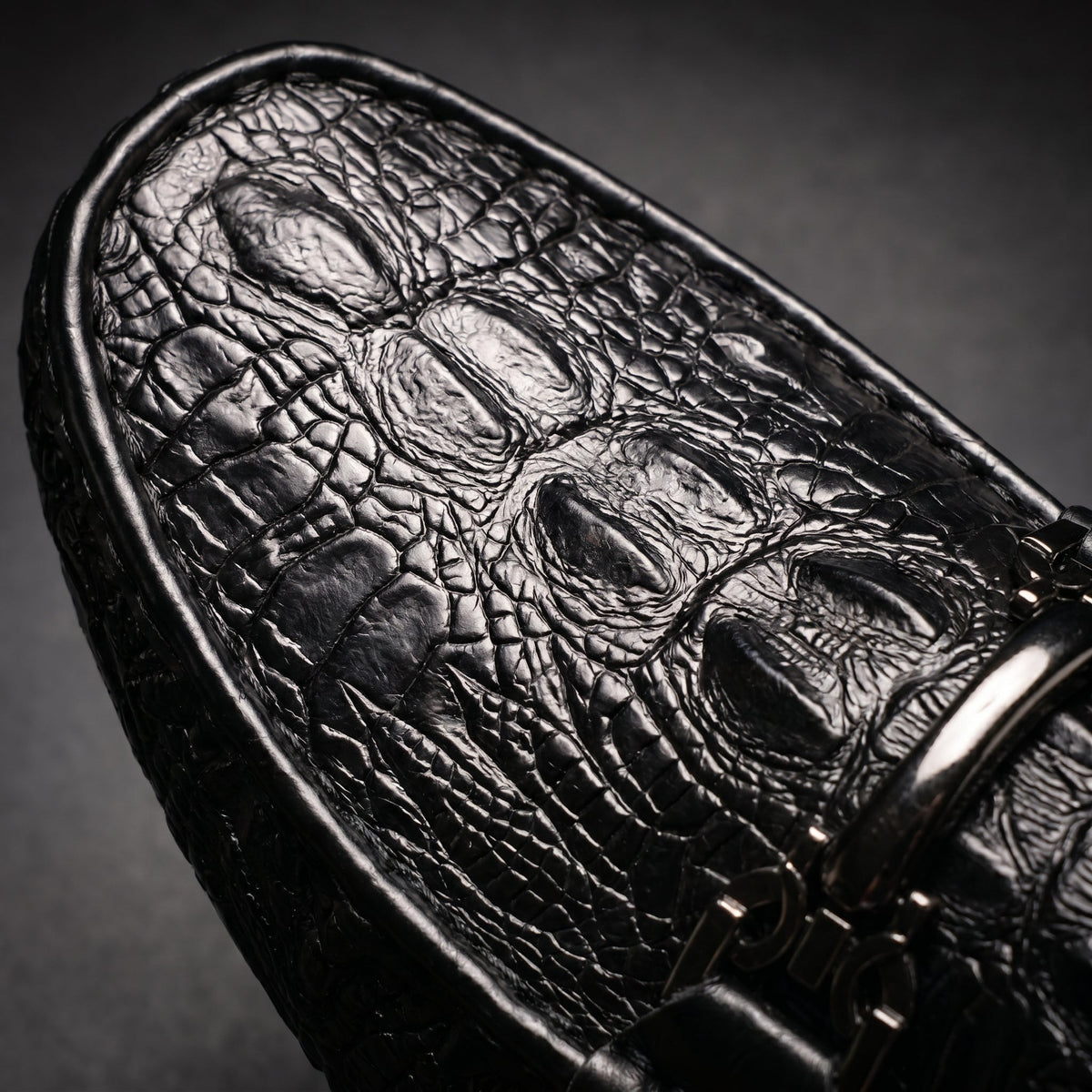 Men's Slip on Loafers with Croc Embossed Leather and Metal Bit Detail