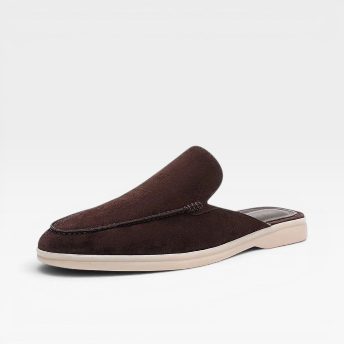 Men's Slip on Suede Loafers with Moccasin Stitched Toe and Backless Mule Design