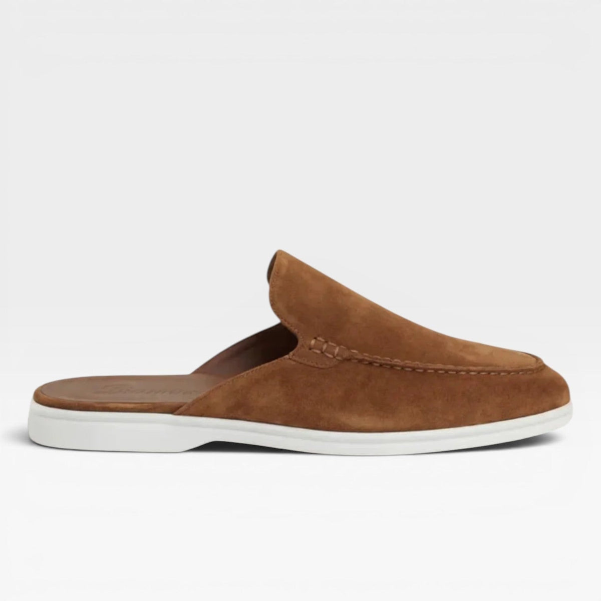 Men's Slip on Suede Loafers with Moccasin Stitched Toe and Backless Mule Design