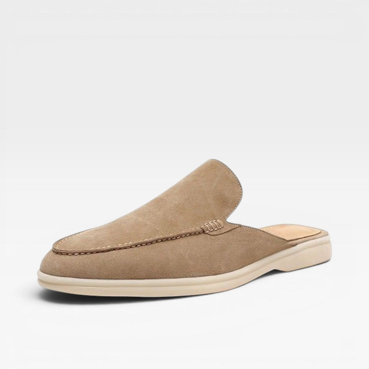 Men's Slip on Suede Loafers with Moccasin Stitched Toe and Backless Mule Design