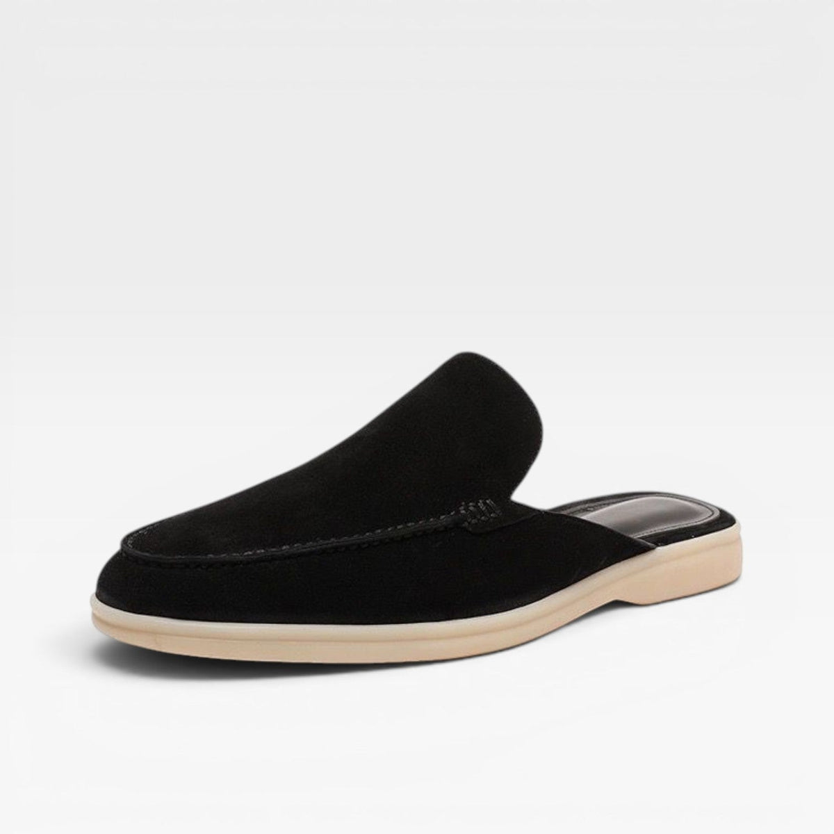 Men's Slip on Suede Loafers with Moccasin Stitched Toe and Backless Mule Design