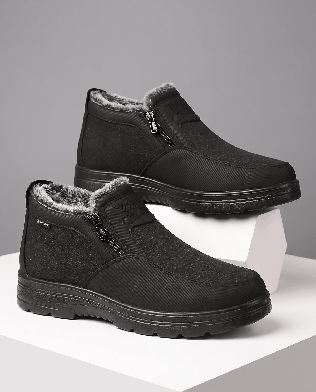 Slip-On Winter Ankle Boots for Men – Side Zip, Plush Collar & Platform Sole | Pablo