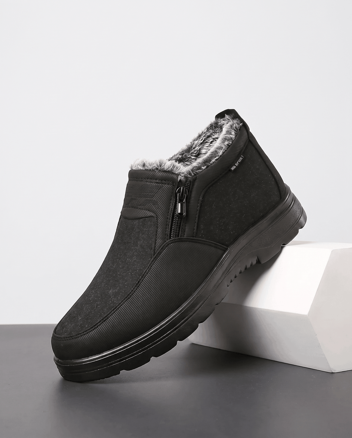 Slip-On Winter Ankle Boots for Men – Side Zip, Plush Collar & Platform Sole | Pablo