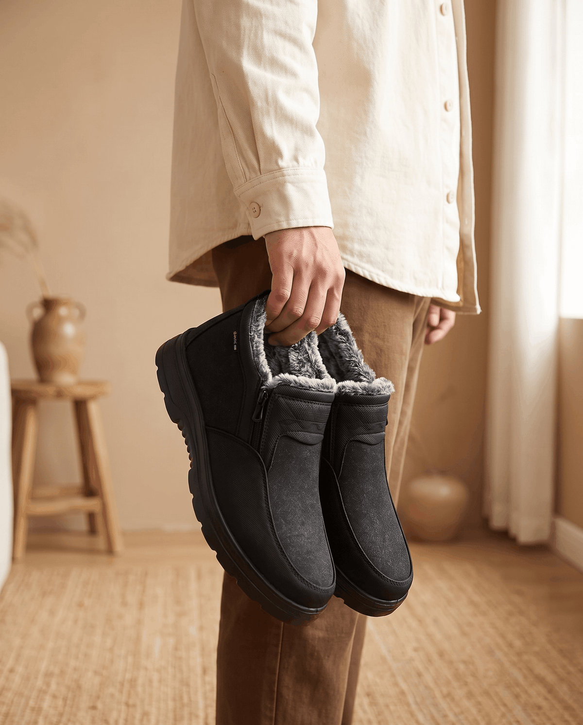 Slip-On Winter Ankle Boots for Men – Side Zip, Plush Collar & Platform Sole | Pablo
