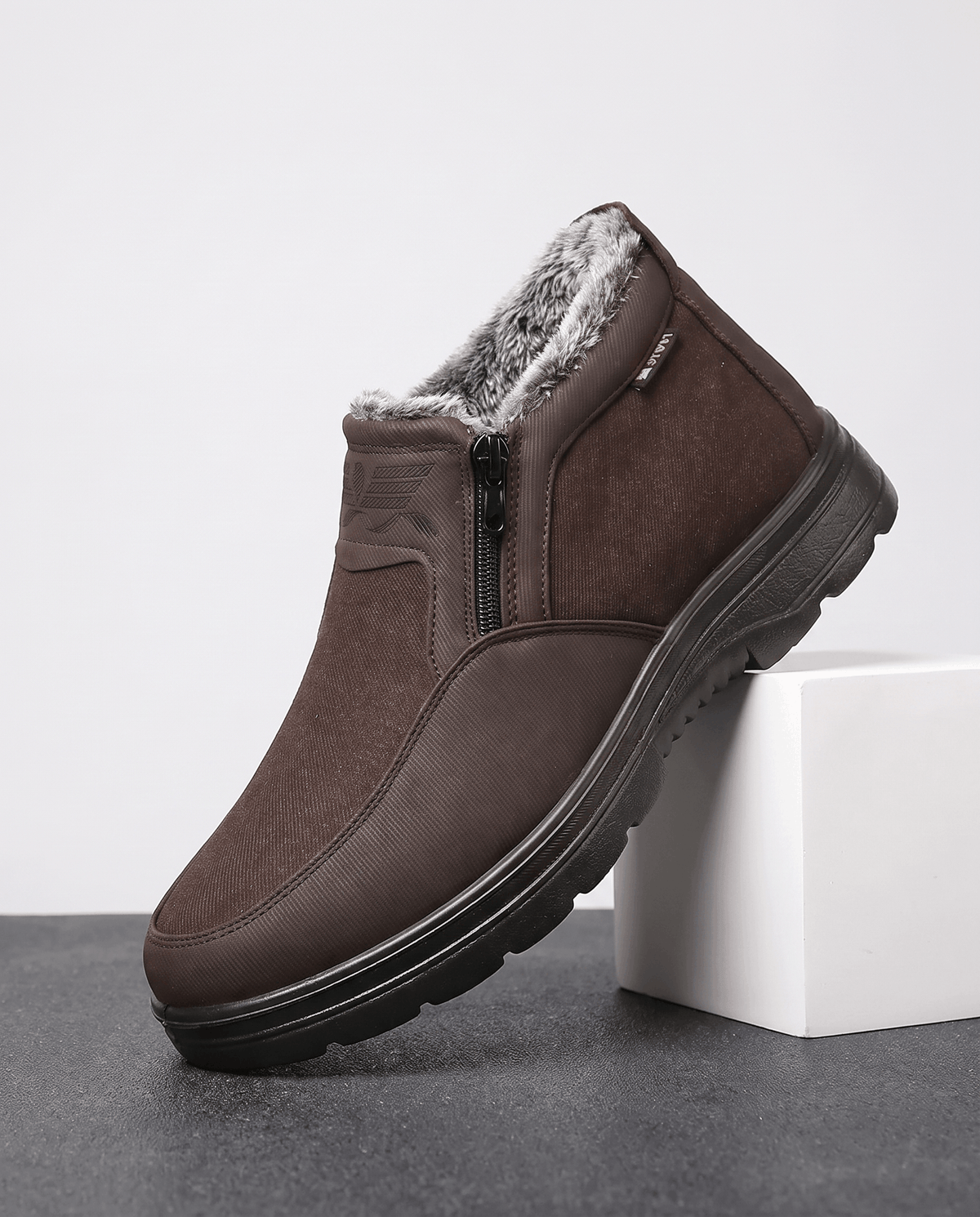 Slip-On Winter Ankle Boots for Men – Side Zip, Plush Collar & Platform Sole | Pablo
