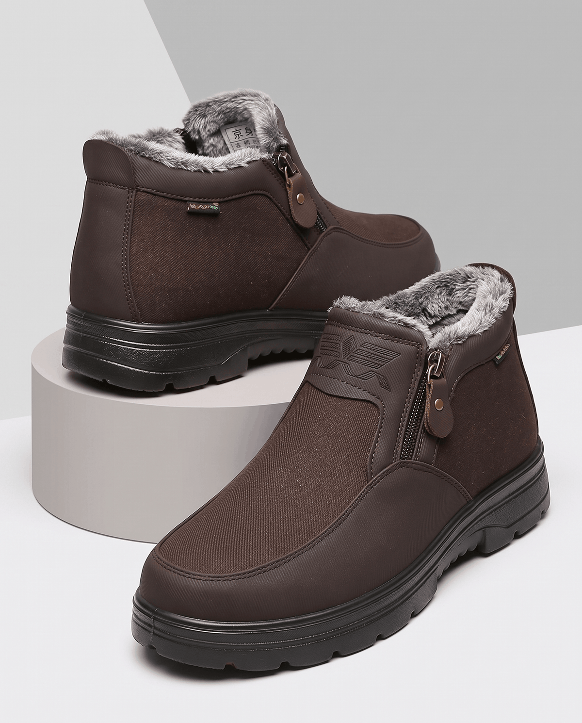 Slip-On Winter Ankle Boots for Men – Side Zip, Plush Collar & Platform Sole | Pablo