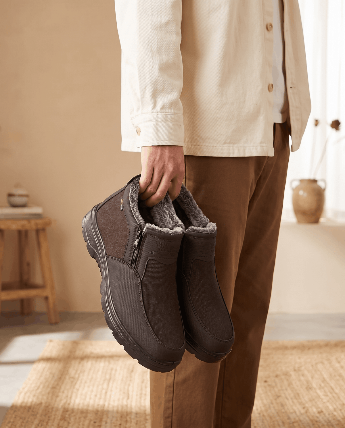 Slip-On Winter Ankle Boots for Men – Side Zip, Plush Collar & Platform Sole | Pablo